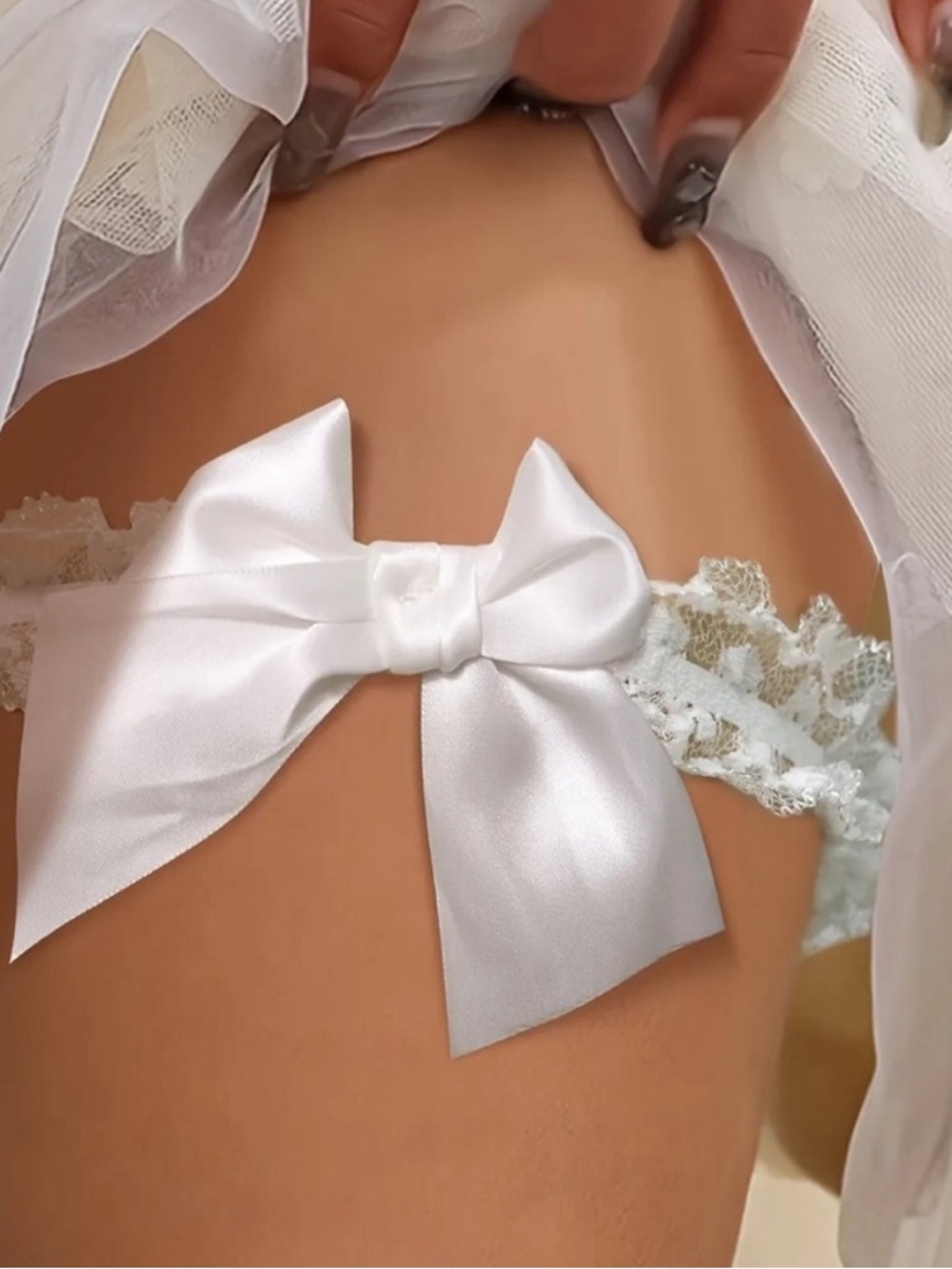 Garter NIP, Large Satin Bow on band of elastic lace. Band 9”